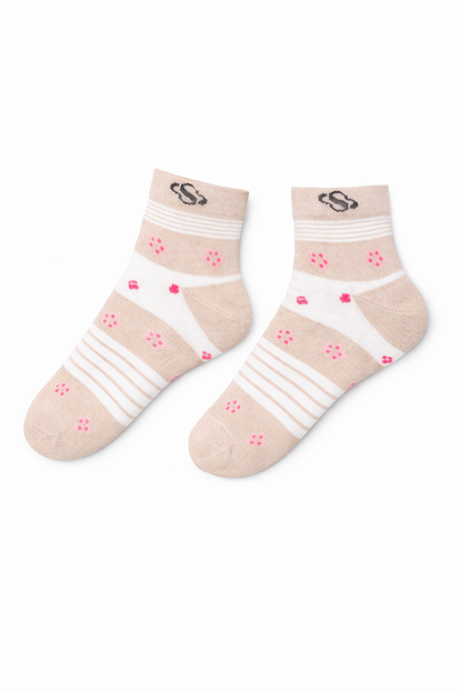 Beige Stripe Ankle Socks – Pink Dot Detail
