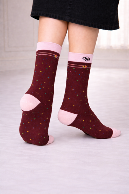 Burgundy Dot Crew Socks
