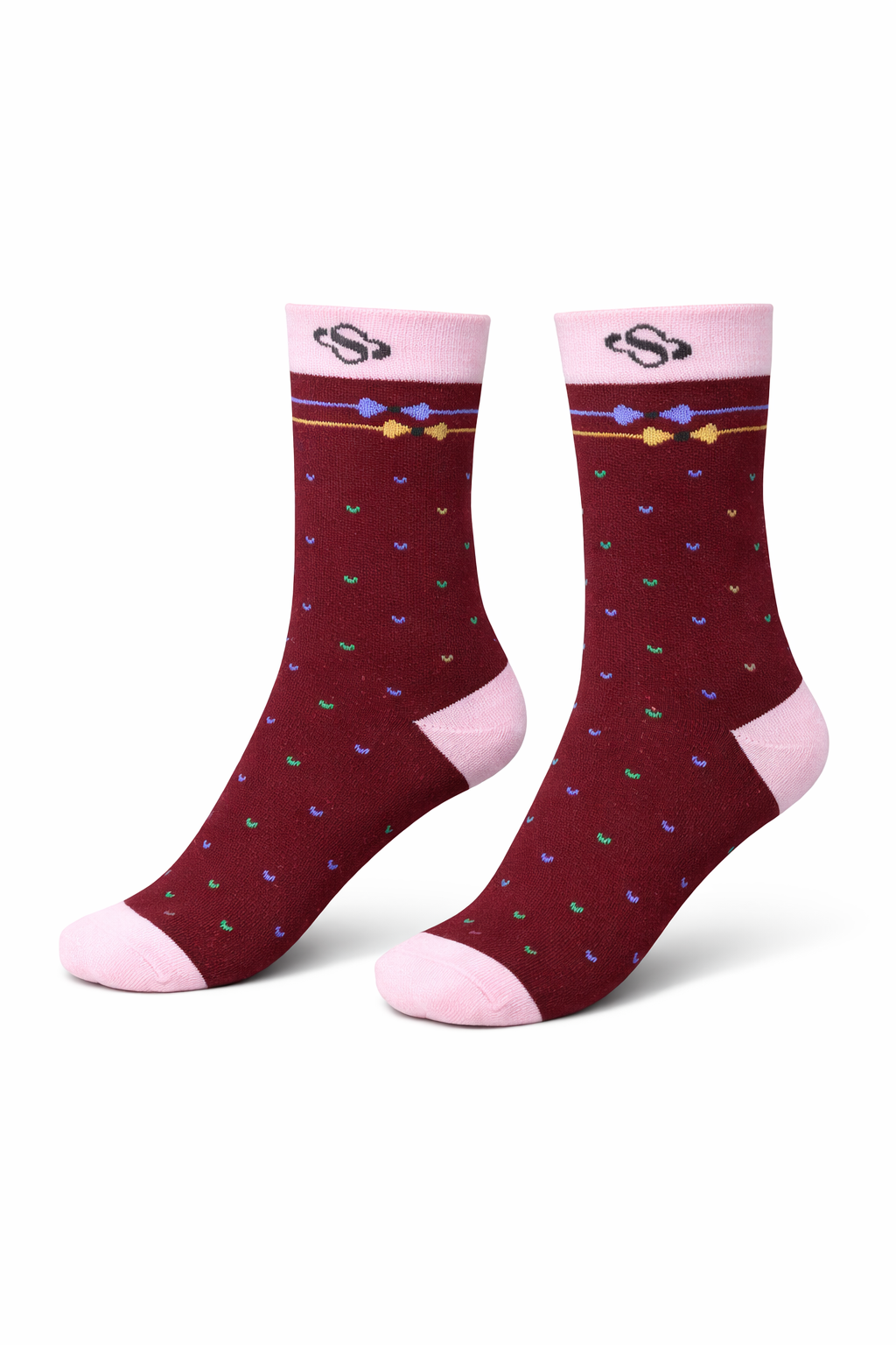 Burgundy Dot Crew Socks