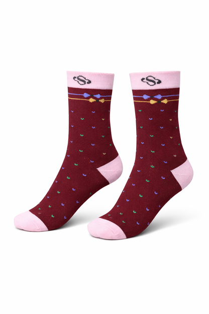 Burgundy Dot Crew Socks