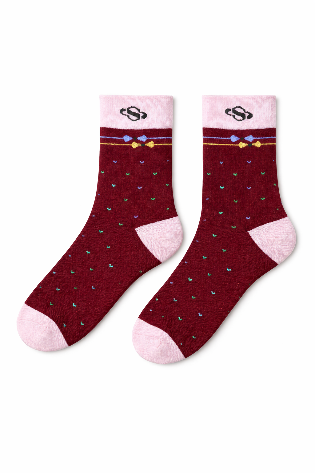 Burgundy Dot Crew Socks