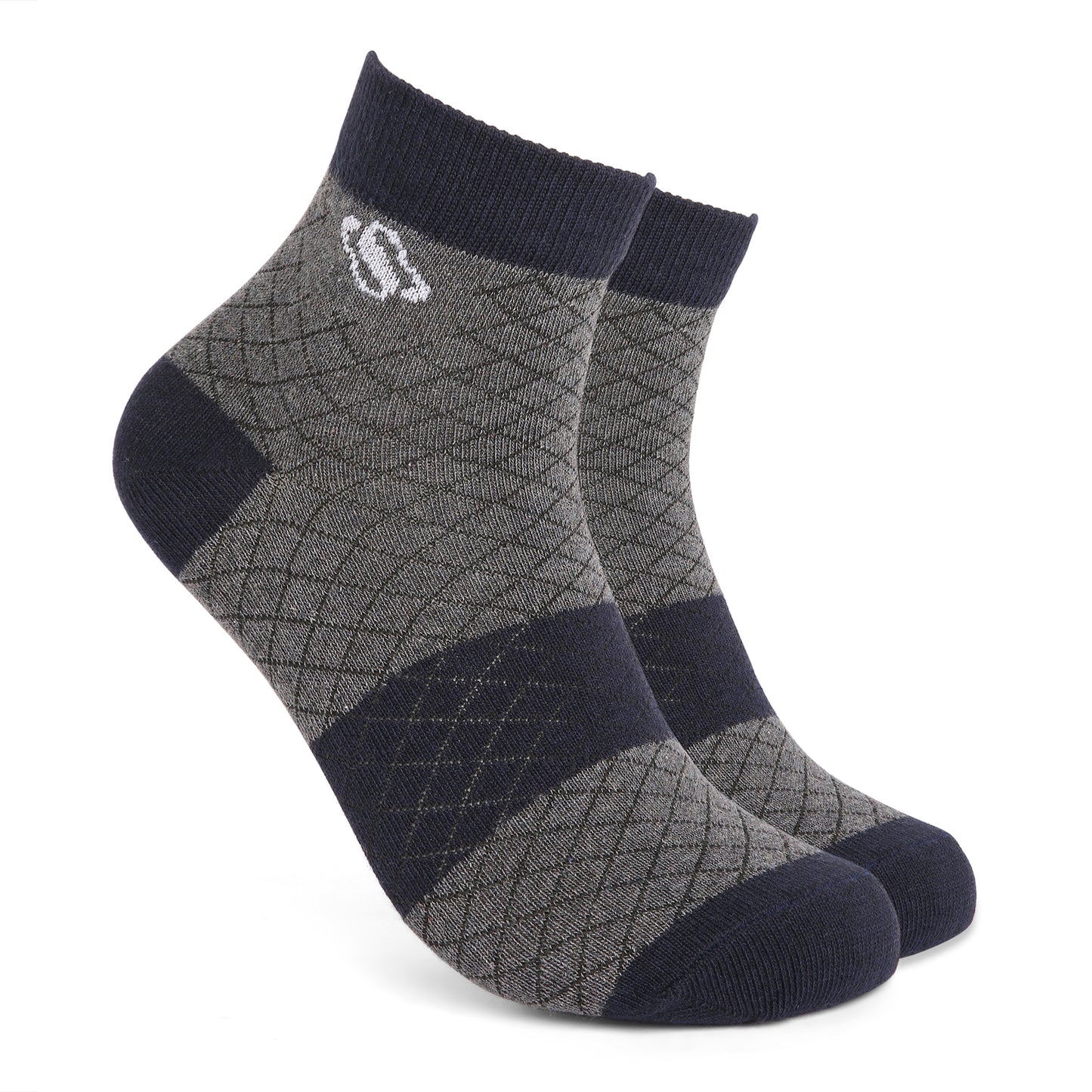 Grey–Navy Diamond Pattern Crew Socks