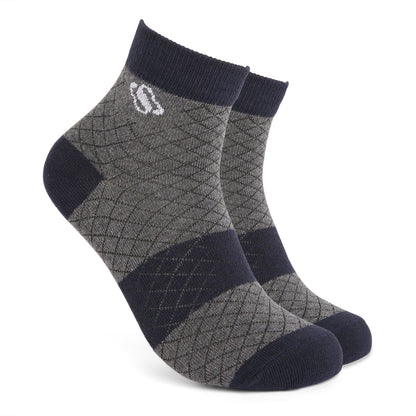 Grey–Navy Diamond Pattern Crew Socks