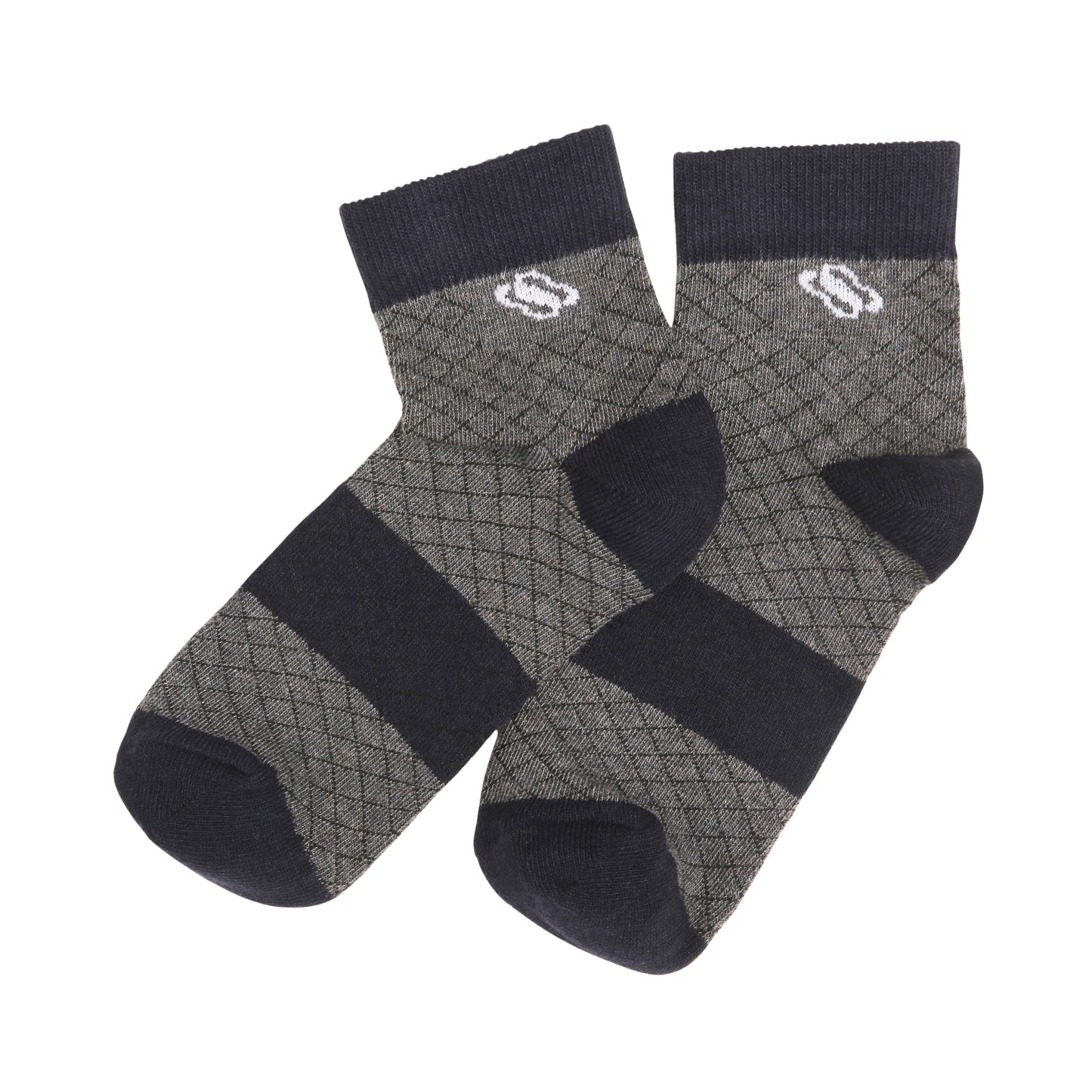 Grey–Navy Diamond Pattern Crew Socks