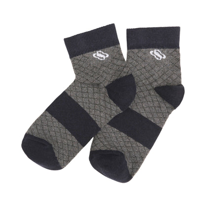 Grey–Navy Diamond Pattern Crew Socks