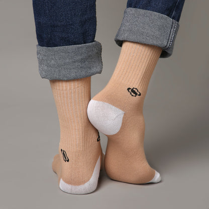 Beige Crew Socks with White Toe & Heel