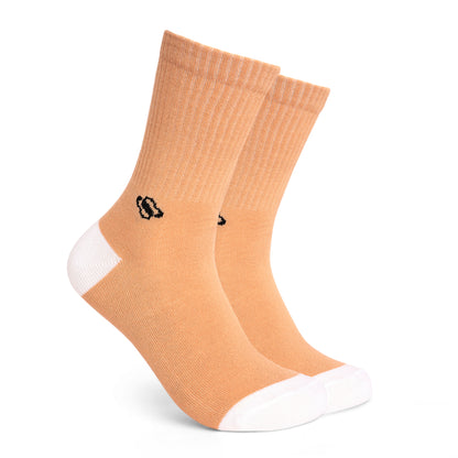 Beige Crew Socks with White Toe & Heel