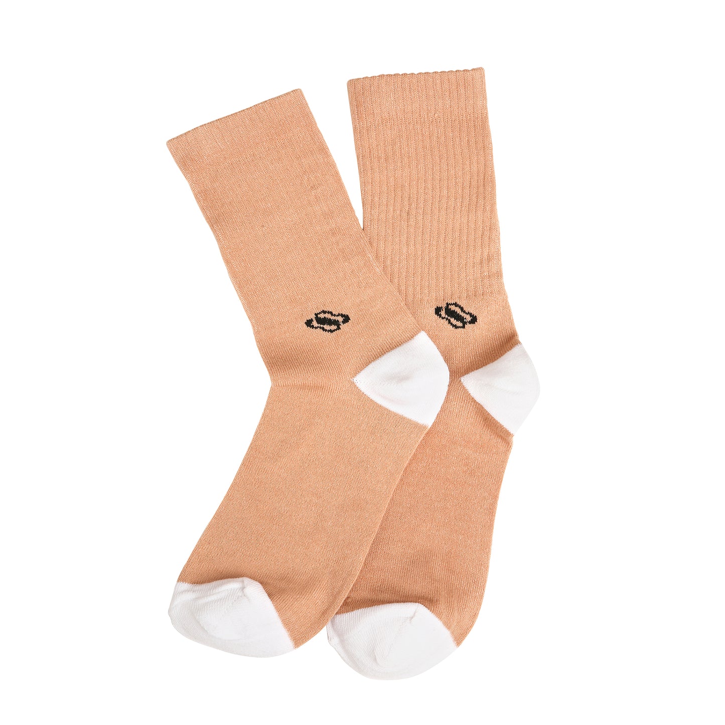 Beige Crew Socks with White Toe & Heel